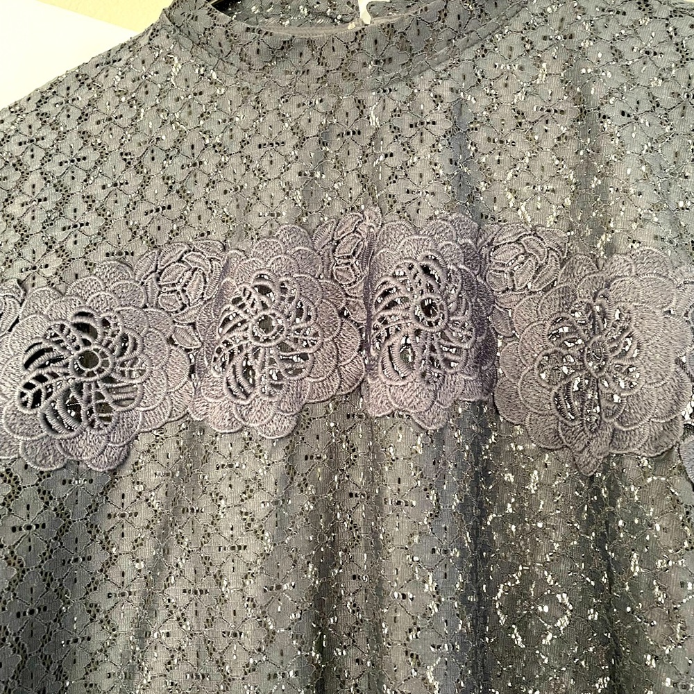 Loft, gray, lace blouse.
